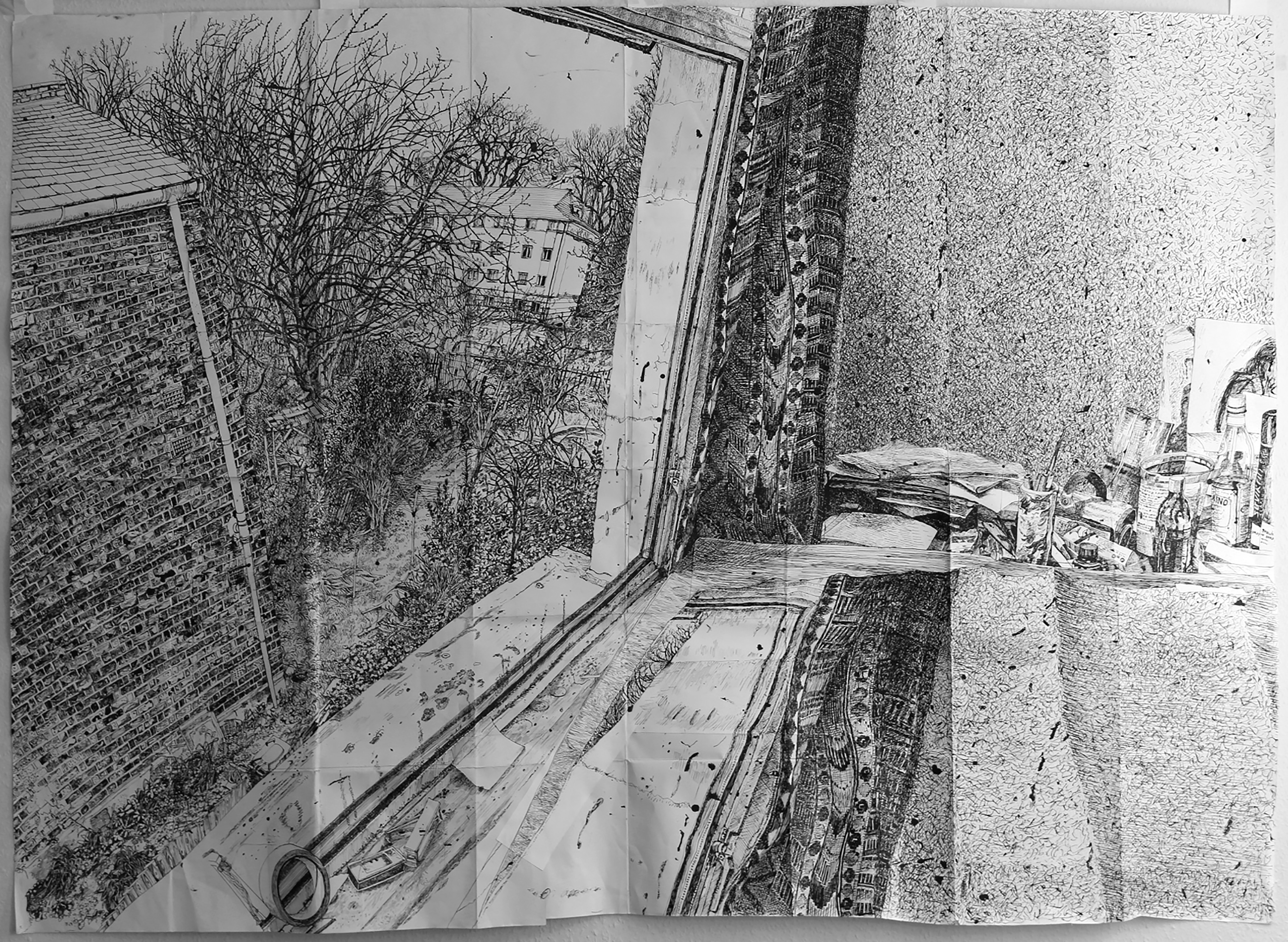 "View From Bedroom at Pepys Road" ink on paper - 2017